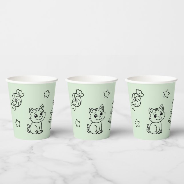 Soft Green Cute Girl and Cat Christmas Design Paper Cups (Multi)