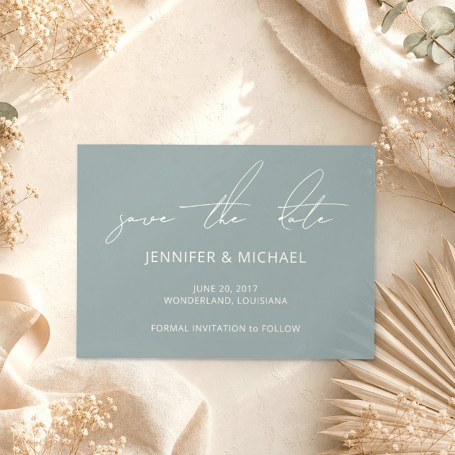 Soft Green Dust Wedding Custom Photo Calligraphy Save The Date (Creator Uploaded)