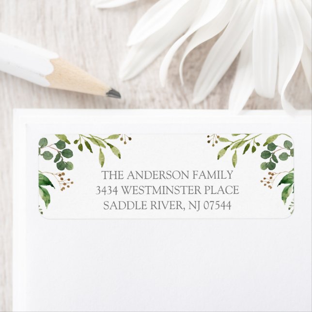 Soft Green Eucalyptus Leaves Return Address Label (Insitu)