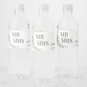 Soft Green Eucalyptus Watercolor Rustic Wedding Water Bottle Label