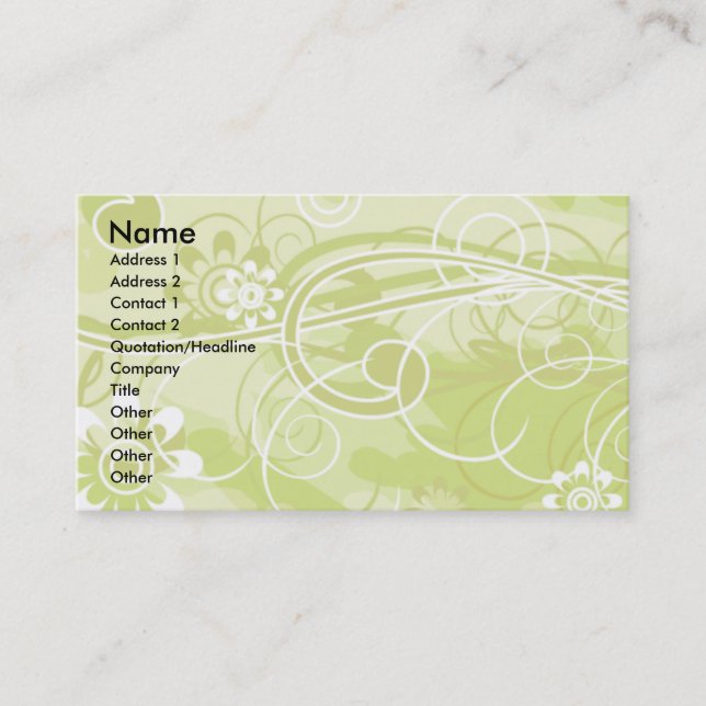 Soft Green Floral and Swirl Pattern Business Card (Front)