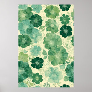 Soft Green Floral Pattern: Vintage Botanical Poster