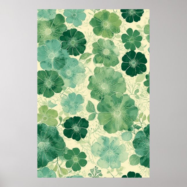 Soft Green Floral Pattern: Vintage Botanical Poster (Front)