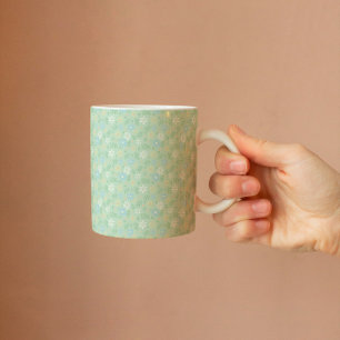 Soft Green Floral with White Blue Yellow Flowers  Coffee Mug