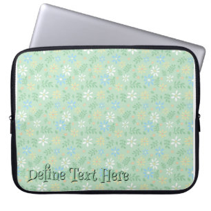 Soft Green Floral with White Blue Yellow Flowers  Laptop Sleeve
