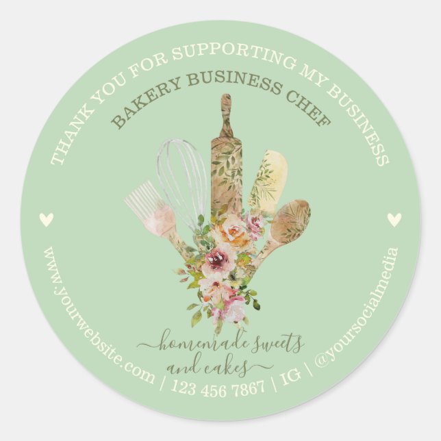 Soft Green Food Store Catering Bakery Chef Classic Round Sticker (Front)