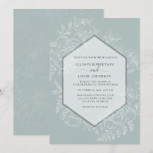 Soft Green Geometric Floral Tapestry Wedding Invitation