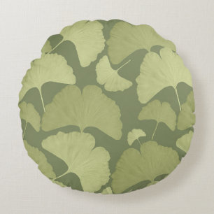 Soft Green Ginkgo Botanical Dream 1 Round Cushion
