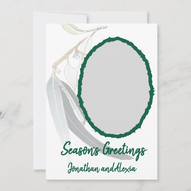 Soft green leaves minimal Christmas Holiday Card (Front)