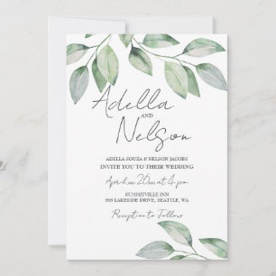 Soft Green Leaves Wedding Invitation