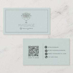 Soft Green Lotus Massage Therapist Business Card