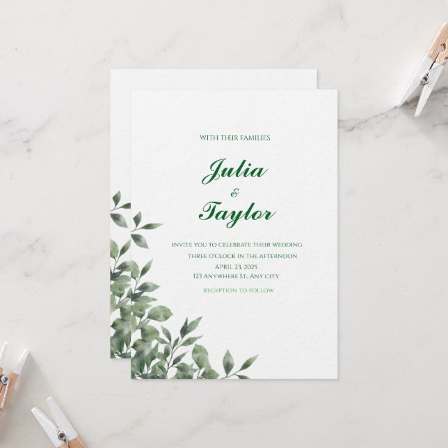 Soft Green Minimalist Invitation (Front/Back In Situ)