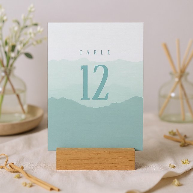 Soft green mountains wedding table number sign (Soft green mountains wedding table number sign.)