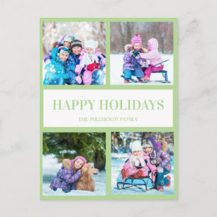 Soft Green Multi Photo Christmas Holiday Greeting Postcard