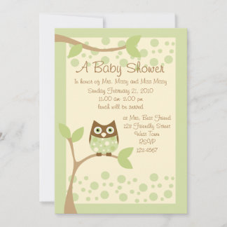 Soft Green Owl Baby Shower Invitation