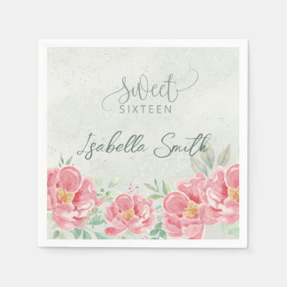 Soft Green & Pink Floral Sweet Sixteen Napkin
