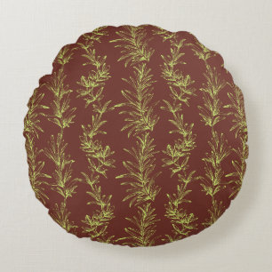 Soft Green Rosemary Branch Outline Round Pillow