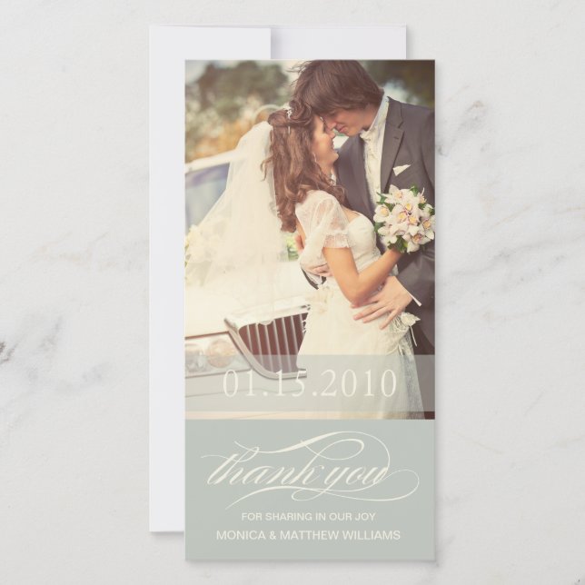 SOFT GREEN SCRIPT THANKS | WEDDING THANK YOU CARD (Front)