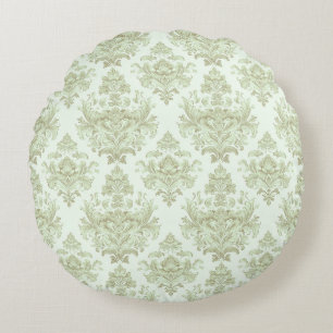 Soft green scroll design round cushion