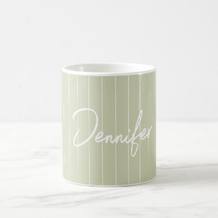 Soft Green Striped Hand writting Custom Name  Coffee Mug
