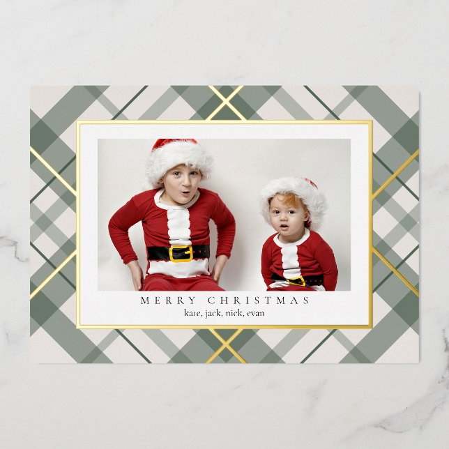 Soft Green Tartan Plaid Christmas Foil Card (Front)