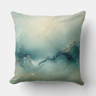 Soft Green Teal Blue Champagne Abstract Ocean Cushion