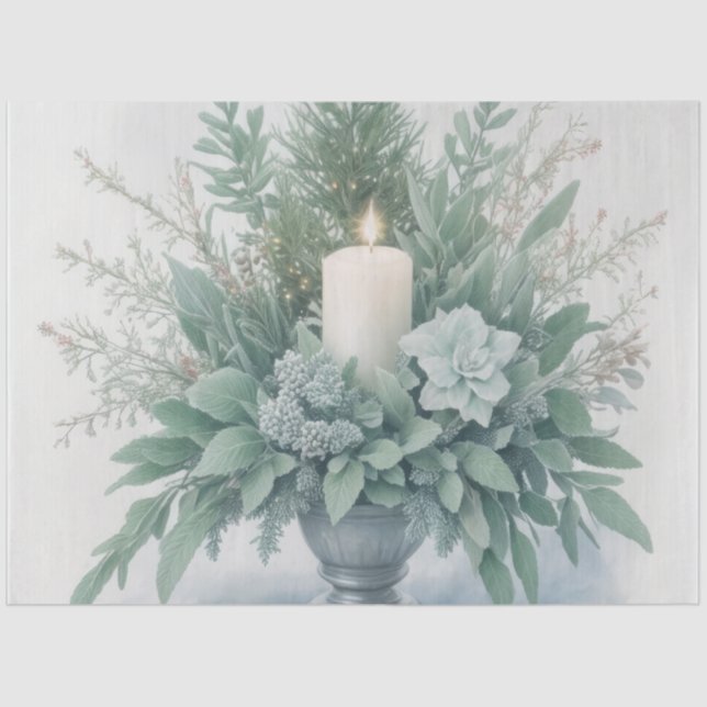 Soft Green Tones Christmas Candle Tissue Paper (Front)