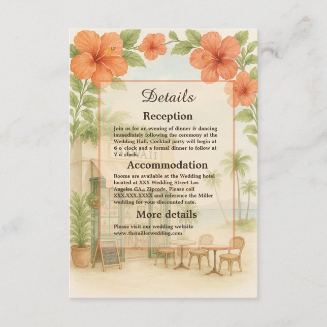 Soft Green Tropical Hawaii Destination Wedding Enclosure Card (Front)