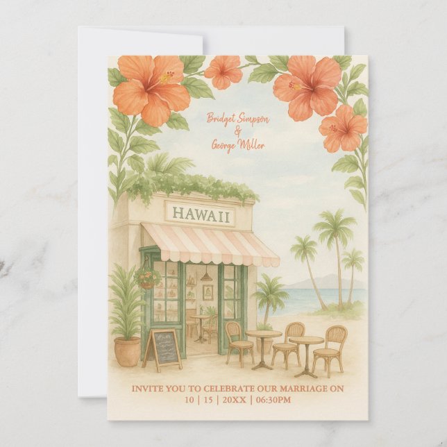 Soft Green Tropical Hawaii Destination Wedding Invitation (Front)