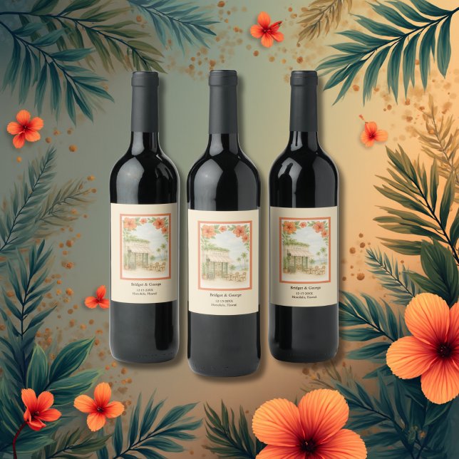 Soft Green Tropical Hawaii Destination Wedding Wine Label (Creator Uploaded)