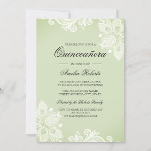 Soft Green Vintage Lace Quinceanera Invitation