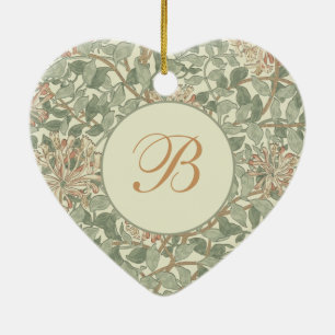 Soft Green Vintage William Morris Honeysuckle Ceramic Tree Decoration