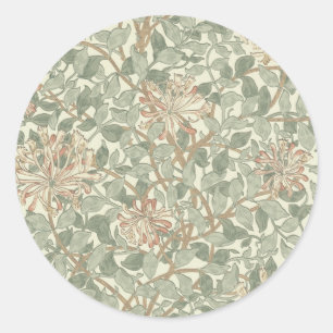 Soft Green Vintage William Morris Honeysuckle Classic Round Sticker