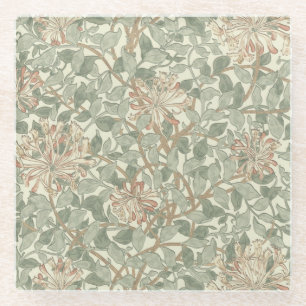 Soft Green Vintage William Morris Honeysuckle Glass Coaster