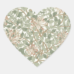 Soft Green Vintage William Morris Honeysuckle Heart Sticker