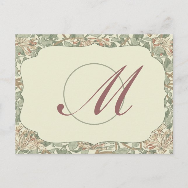 Soft Green Vintage William Morris Honeysuckle Postcard (Front)