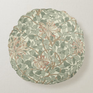 Soft Green Vintage William Morris Honeysuckle Round Cushion
