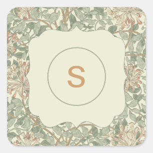 Soft Green Vintage William Morris Honeysuckle Square Sticker