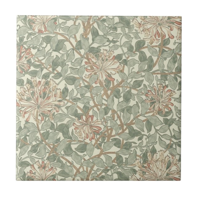 Soft Green Vintage William Morris Honeysuckle Tile (Front)