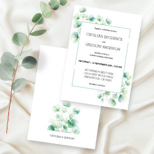 Soft Green Watercolor Eucalyptus Leaves Wedding Invitation