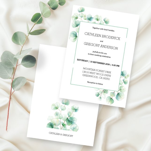 Soft Green Watercolor Eucalyptus Leaves Wedding Invitation (Creator Uploaded)