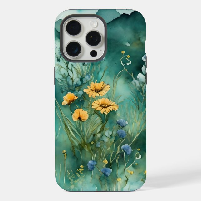 Soft Green watercolor landscape wildflowers iPhone Case (Back)
