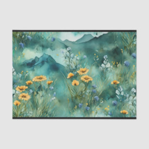 Soft Green watercolor landscape wildflowers Tissue Paper