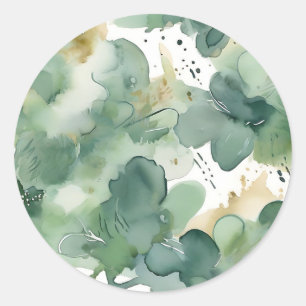 Soft Green Watercolor Modern Pattern Classic Round Sticker