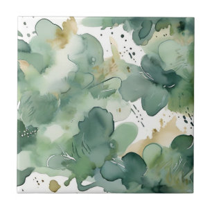 Soft Green Watercolor Modern Pattern Tile