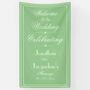 Soft Green Wedding White Script Welcome Backdrop Banner