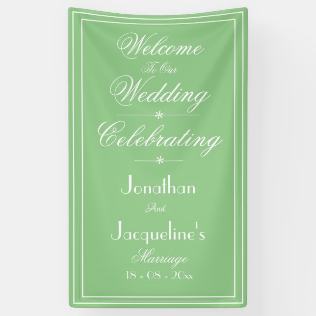  Soft Green Wedding White Script Welcome Backdrop Banner (Vertical)