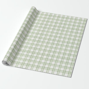 Soft Green White English Country Check Plaid Gift Wrapping Paper