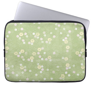 Soft Green White Roses Laptop Sleeve