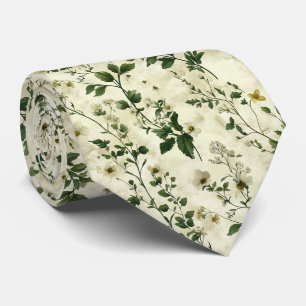 Soft Green Wildflower Vine Wedding Tie